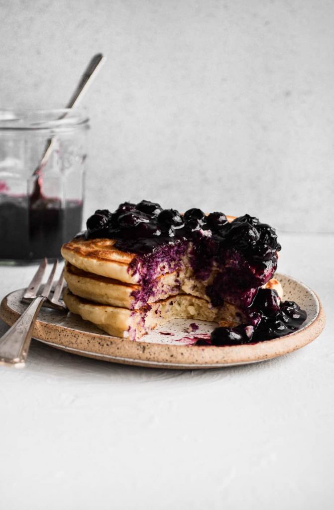 Fluffy Buttermilk Pancakes with Blueberry Compote