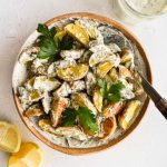 Roasted Potatoes with Herby Tahini Greek Yogurt