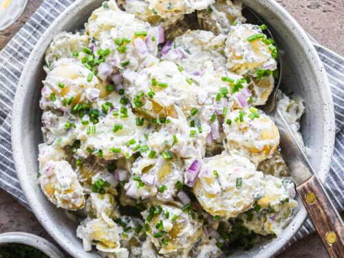 potato salad dressing sour cream mayo Creamy Potato Salad (Quick and simple)