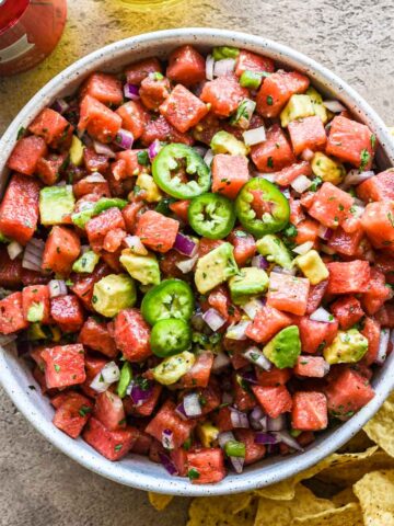 Zoomed in image of watermelon salsa.