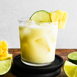 Pineapple coconut margarita in a glass.
