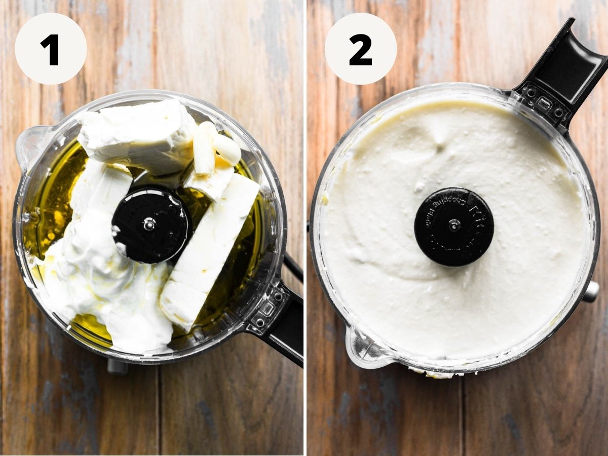 Before and after blending ingredients together.