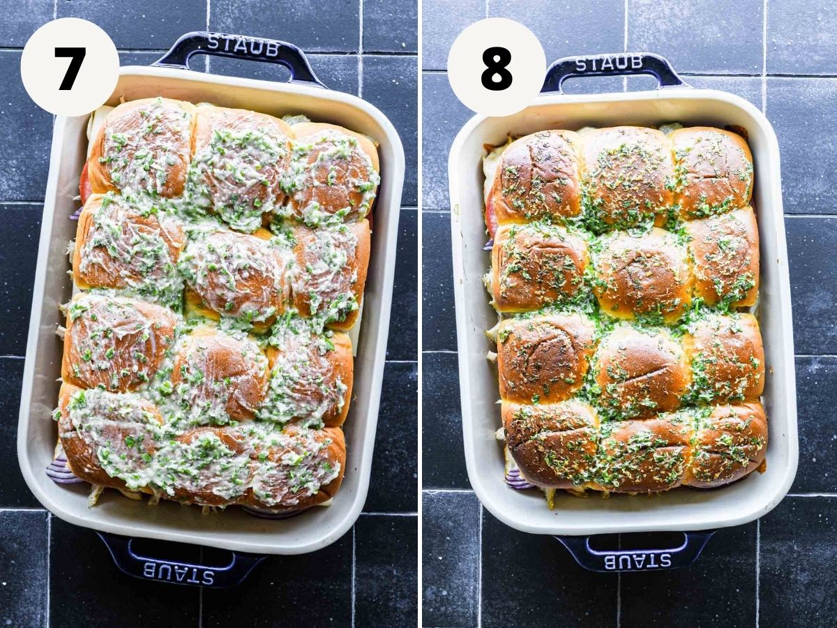Before and after baking sliders.