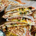 Close up of stack of quesadillas.