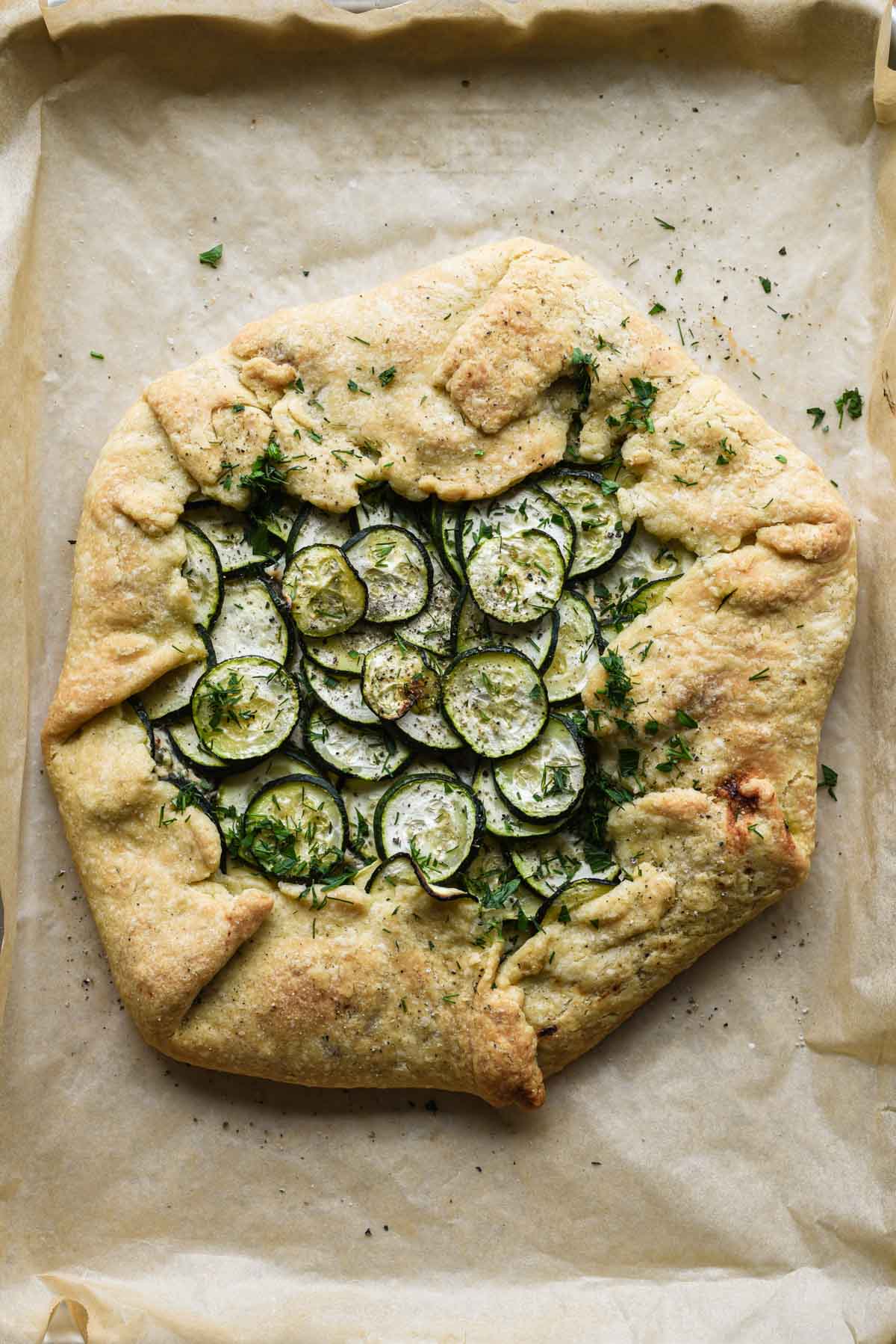 Freshly baked ricotta zucchini galette.