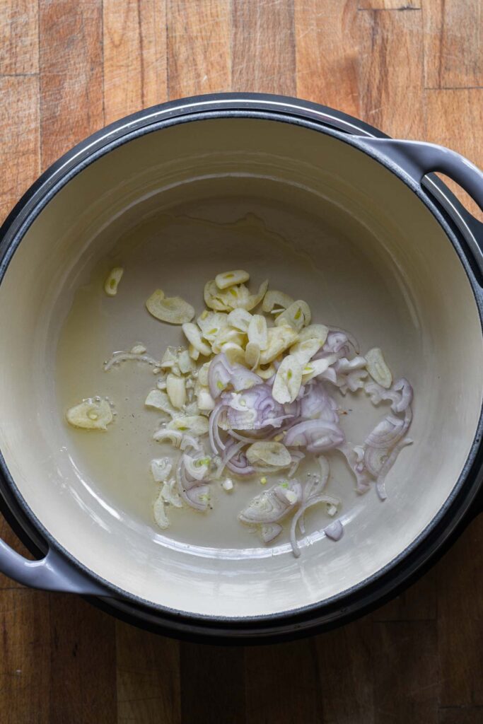 Cooking shallot and garlic.