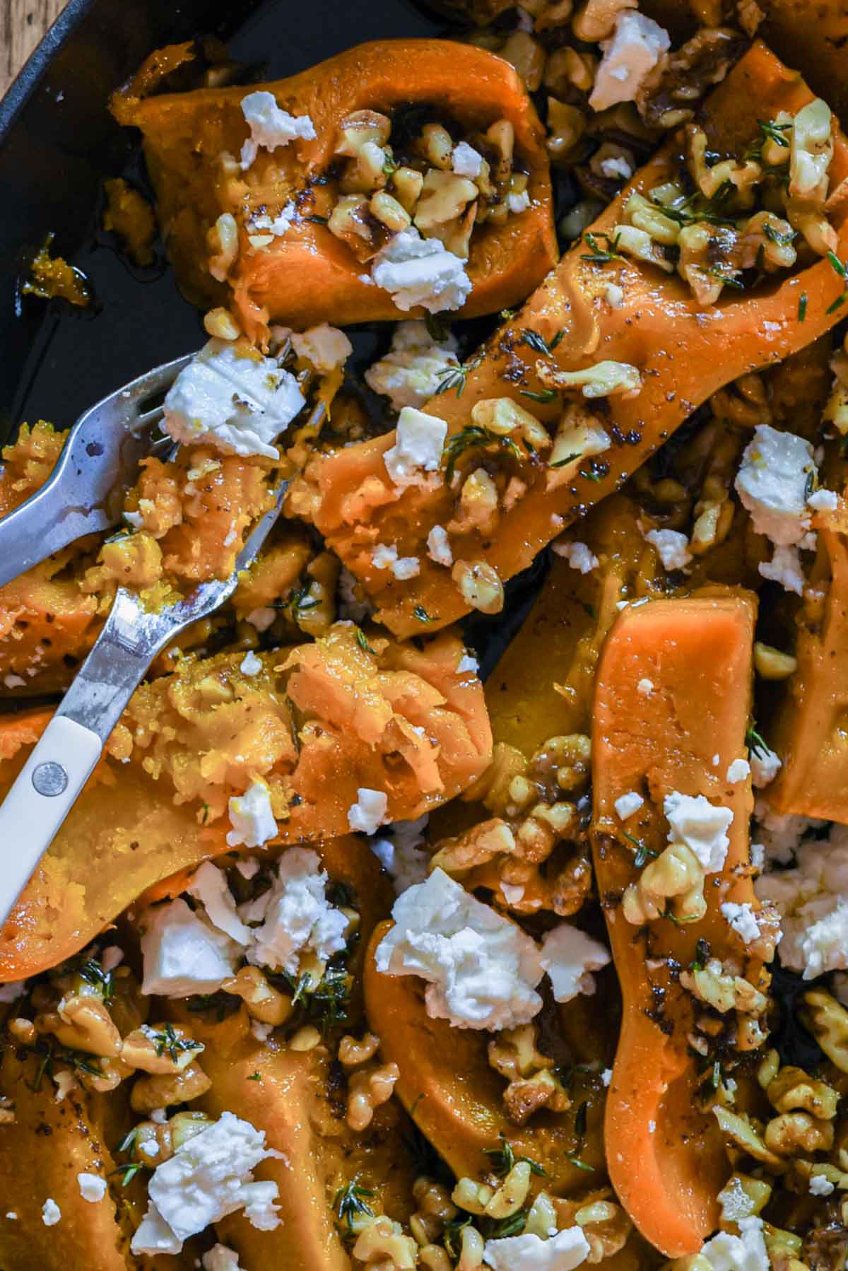 Up close image of roasted honeynut squash.