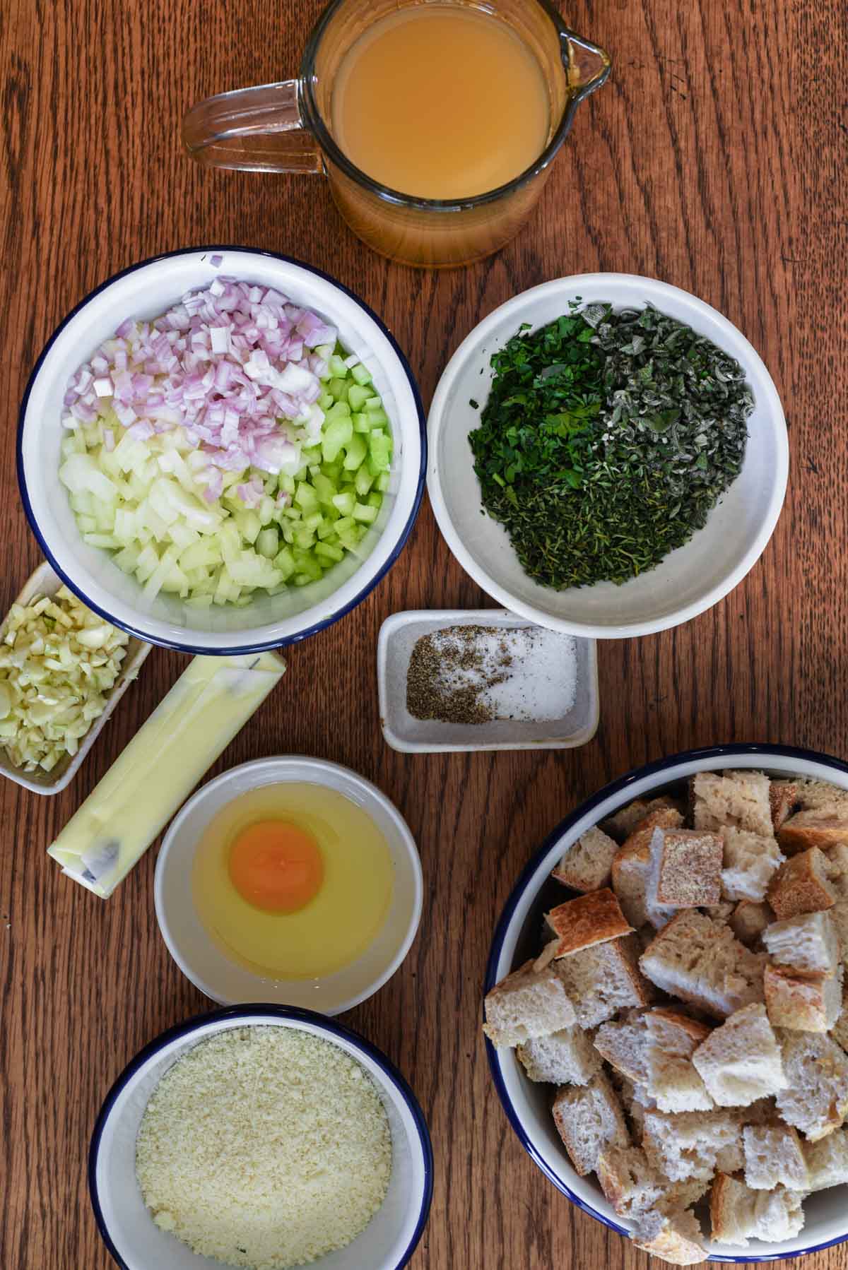 Ingredients for sourdough stuffing.