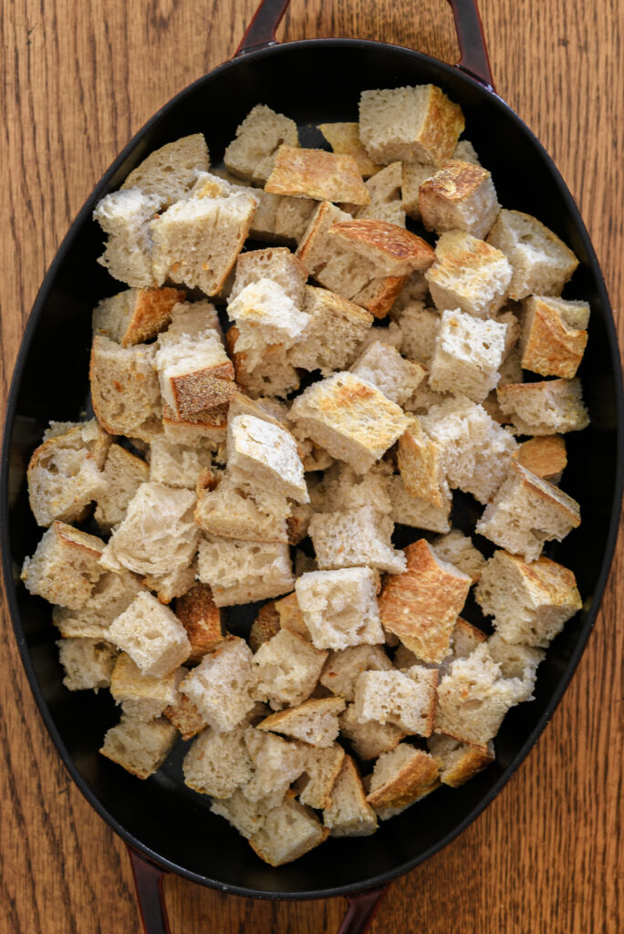 Cubed sourdough bread.