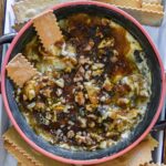 Close up of boursin jam dip with crackers.